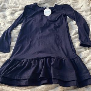 Girls Navy Blue Midi dress with ruffle along the bottom. Size 10.